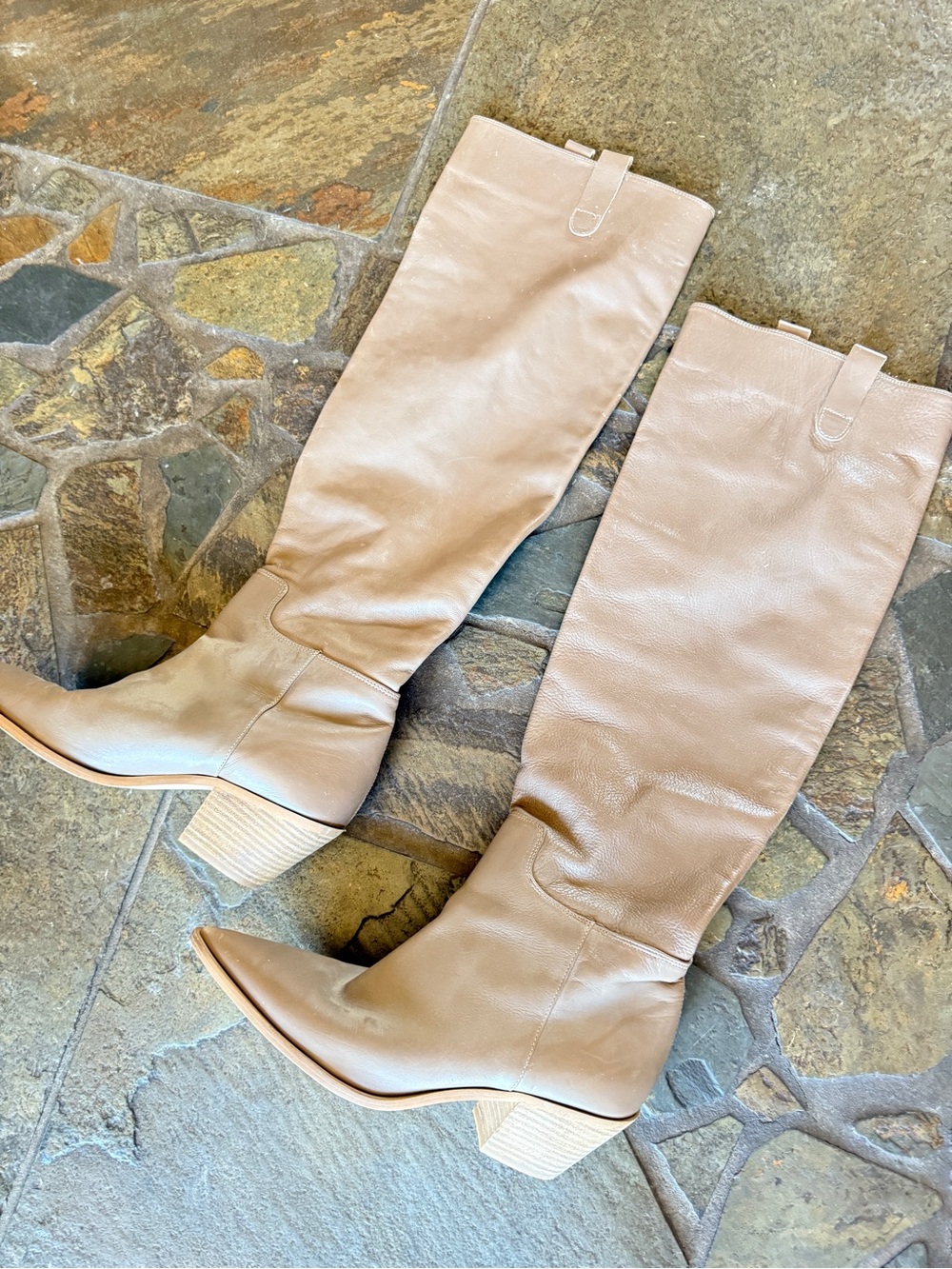 Zara Knee-High Leather Riding Boots in Taupe